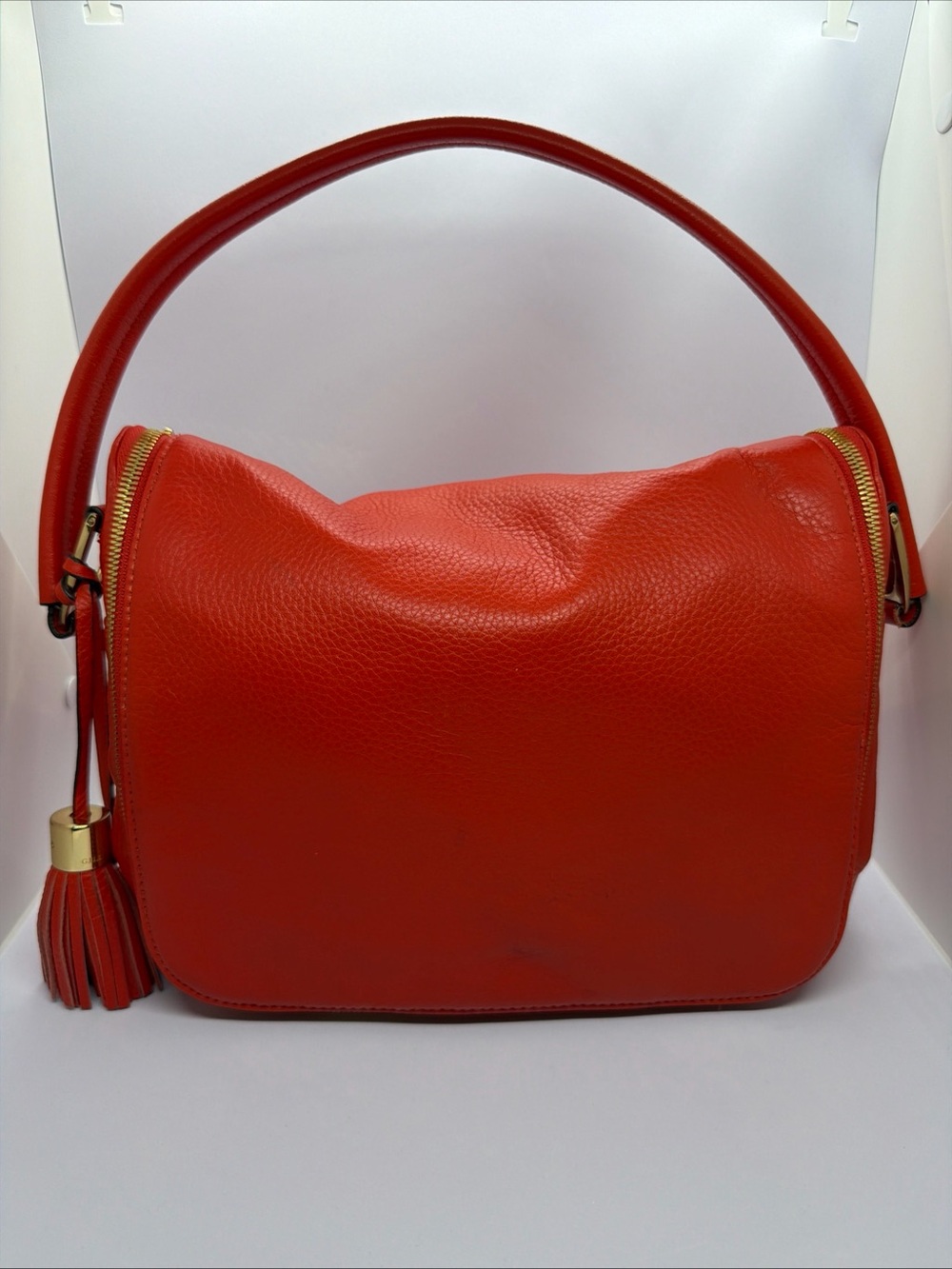 Pebbled Red Leather Shoulder Hobo with Tassel